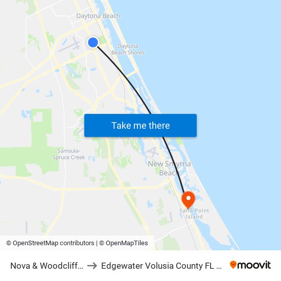 Nova & Woodcliff Ib to Edgewater Volusia County FL USA map