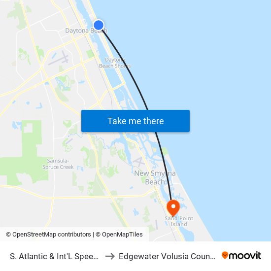 S. Atlantic & Int'L Speedway Wb to Edgewater Volusia County FL USA map