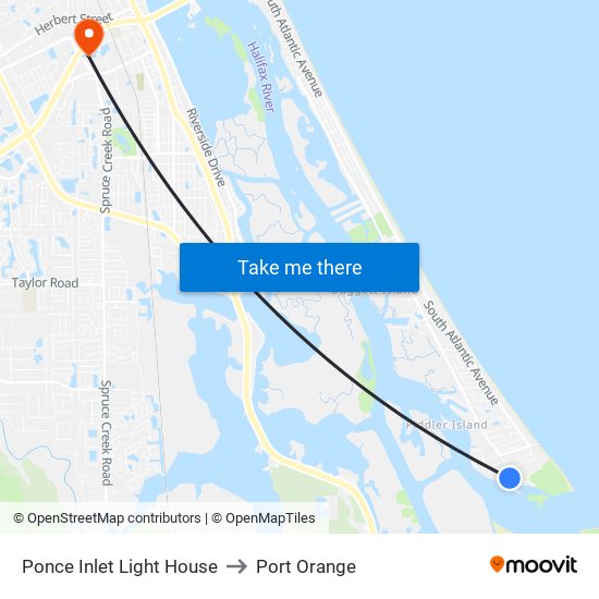 Ponce Inlet Light House to Port Orange map