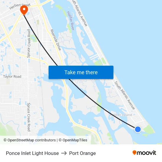 Ponce Inlet Light House to Port Orange map