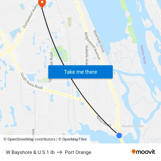 W Bayshore & U.S 1 Ib to Port Orange map
