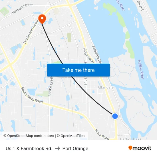 Us 1 & Farmbrook Rd. to Port Orange map