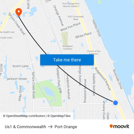 Us1 & Commonwealth to Port Orange map