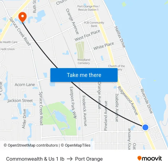 Commonwealth & Us 1 Ib to Port Orange map