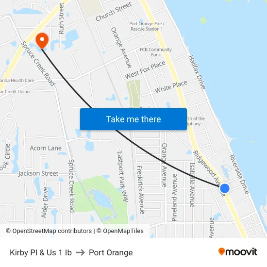 Kirby Pl & Us 1 Ib to Port Orange map