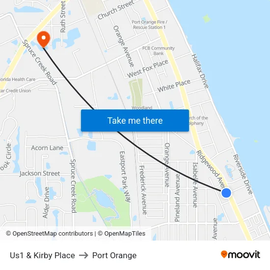 Us1 & Kirby Place to Port Orange map