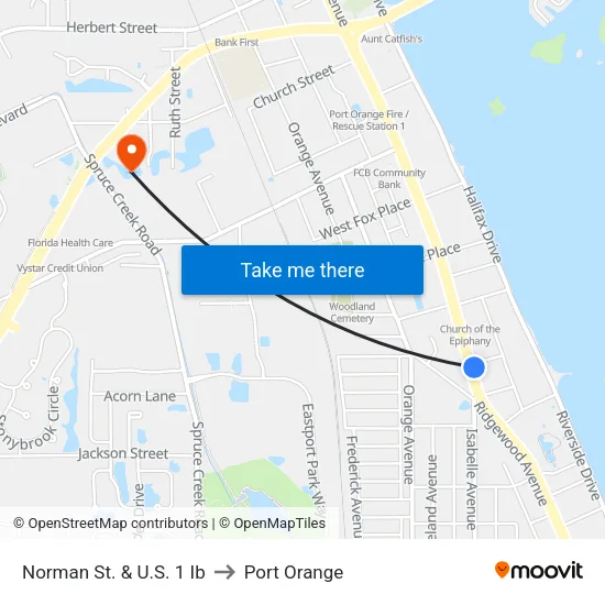 Norman St. & U.S. 1 Ib to Port Orange map