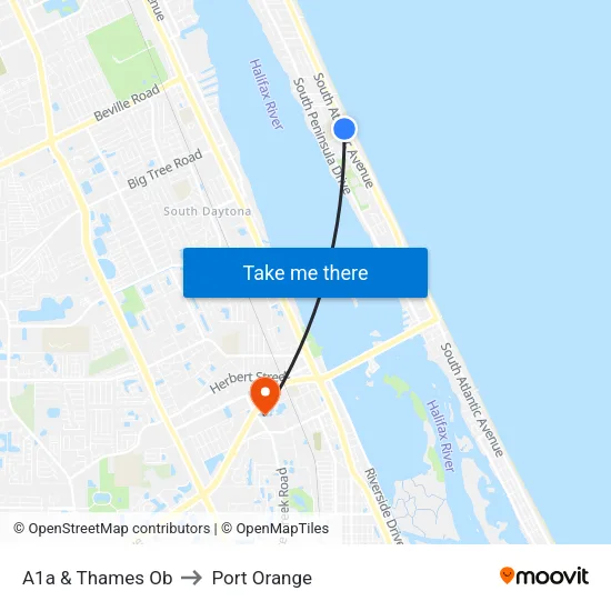 A1a & Thames Ob to Port Orange map
