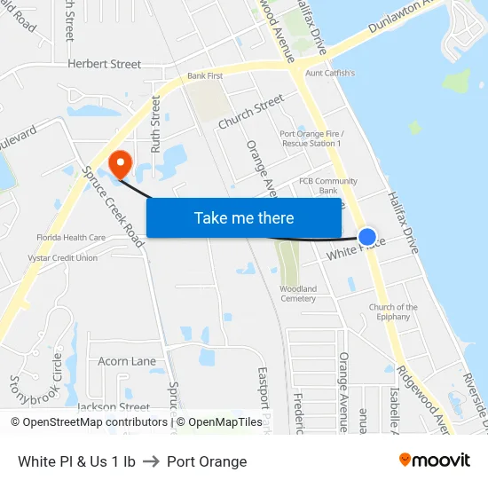 White Pl & Us 1 Ib to Port Orange map