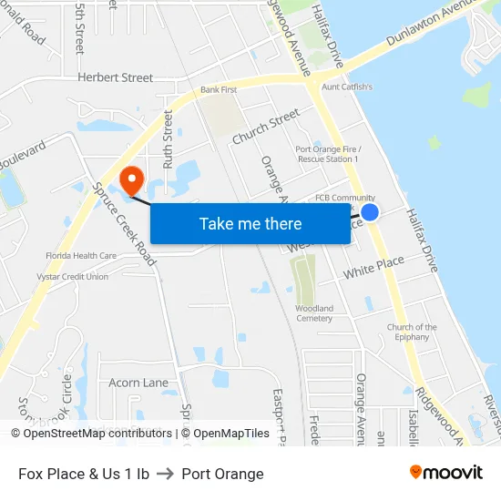 Fox Place & Us 1 Ib to Port Orange map