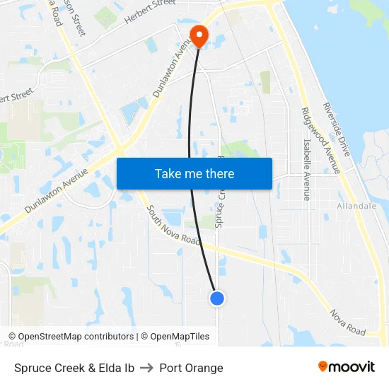 Spruce Creek & Elda Ib to Port Orange map