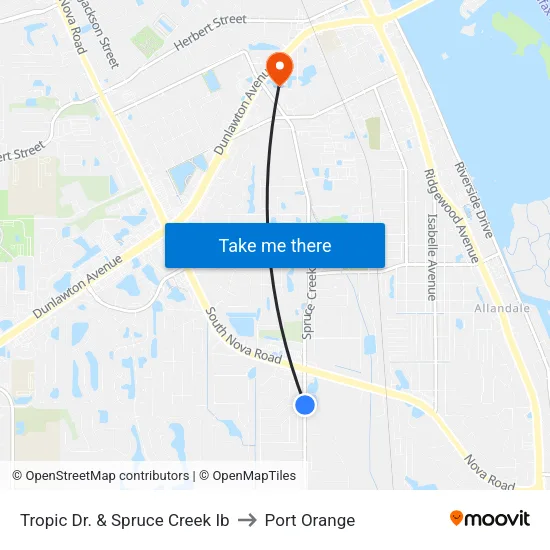 Tropic Dr. & Spruce Creek Ib to Port Orange map