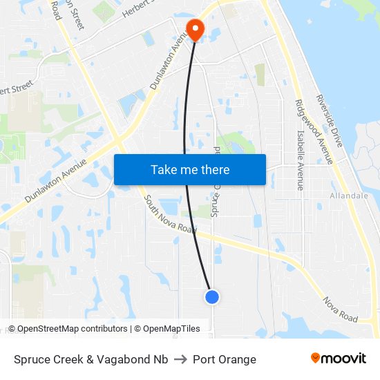 Spruce Creek & Vagabond Nb to Port Orange map
