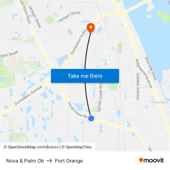 Nova & Palm Ob to Port Orange map