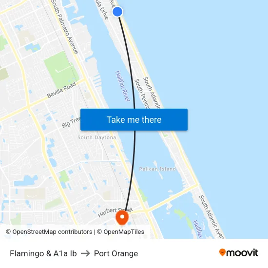Flamingo & A1a Ib to Port Orange map