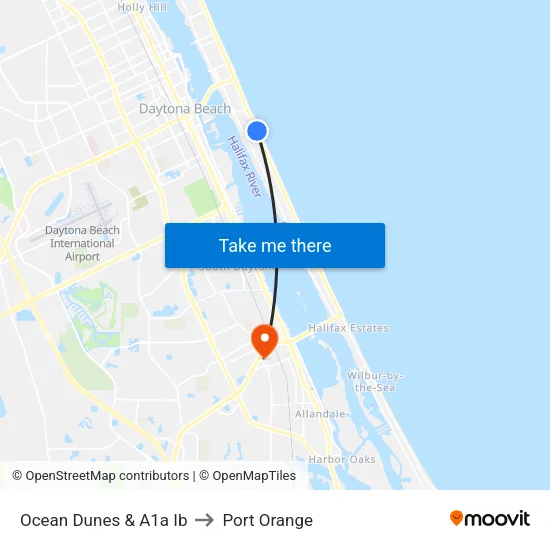 Ocean Dunes & A1a Ib to Port Orange map
