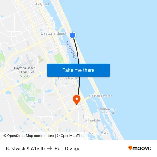 Bostwick & A1a Ib to Port Orange map