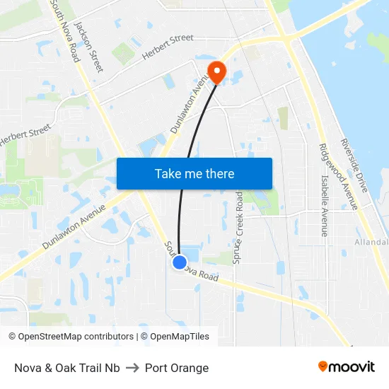 Nova & Oak Trail Nb to Port Orange map