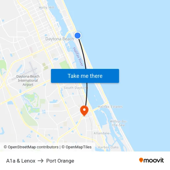 A1a & Lenox to Port Orange map