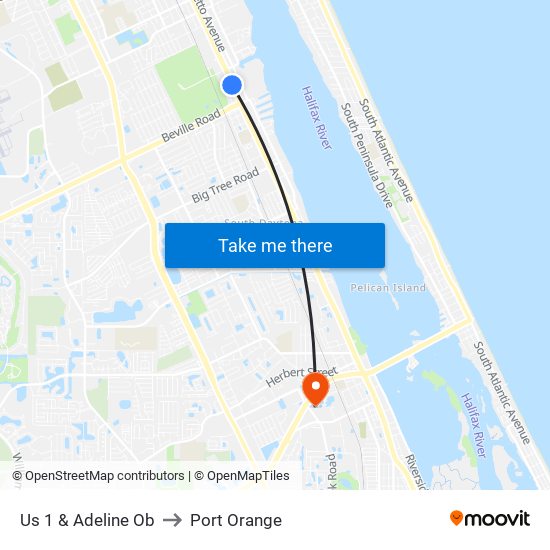 Us 1 & Adeline Ob to Port Orange map