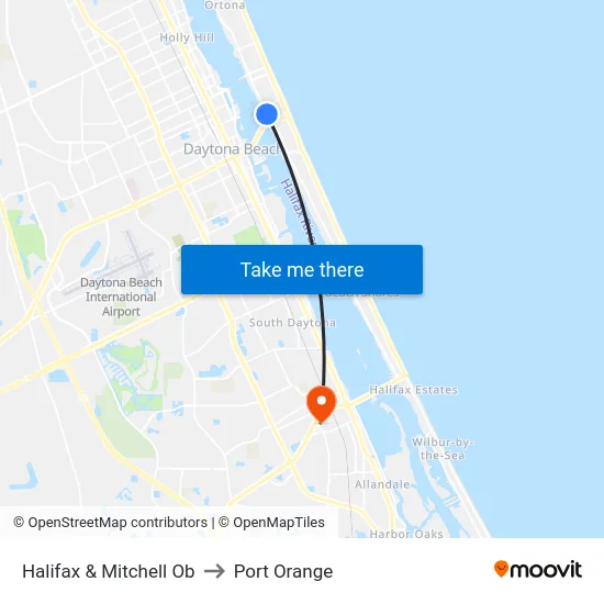 Halifax & Mitchell Ob to Port Orange map