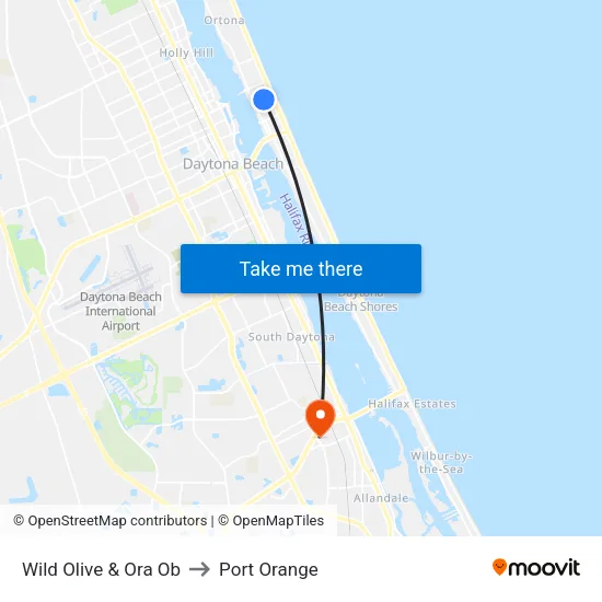 Wild Olive & Ora Ob to Port Orange map