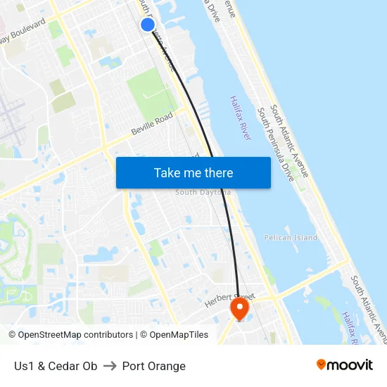Us1 & Cedar Ob to Port Orange map