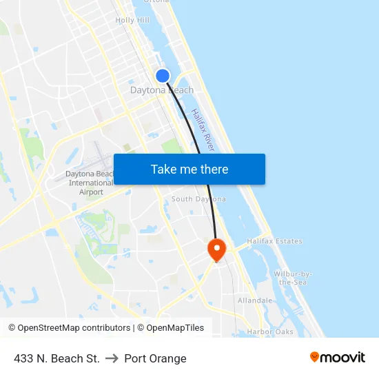 433 N. Beach St. to Port Orange map