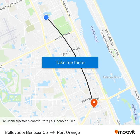 Bellevue & Benecia Ob to Port Orange map