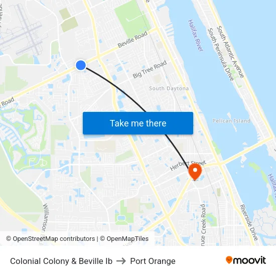 Colonial Colony & Beville Ib to Port Orange map