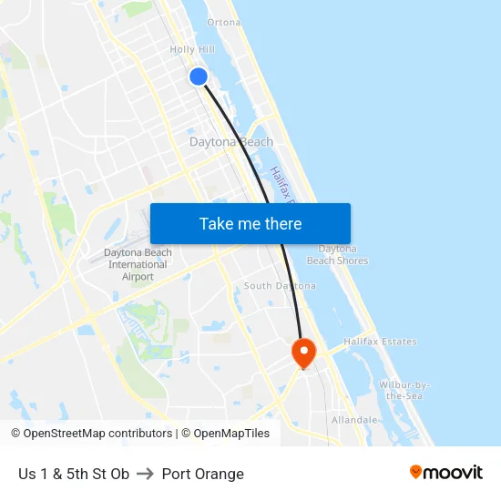 Us 1 & 5th St Ob to Port Orange map