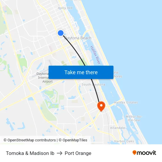 Tomoka & Madison Ib to Port Orange map