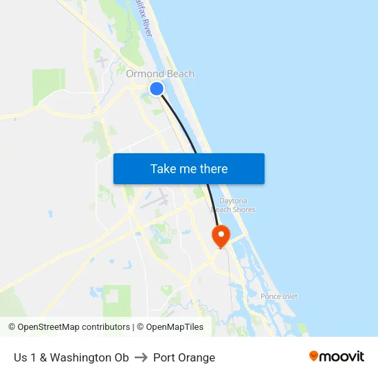 Us 1 & Washington Ob to Port Orange map