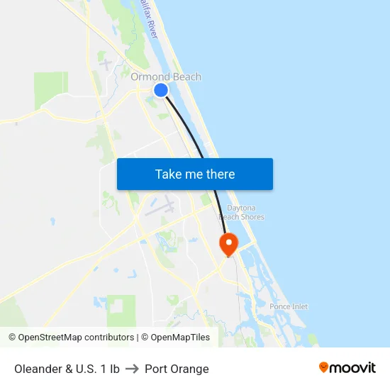 Oleander & U.S. 1 Ib to Port Orange map