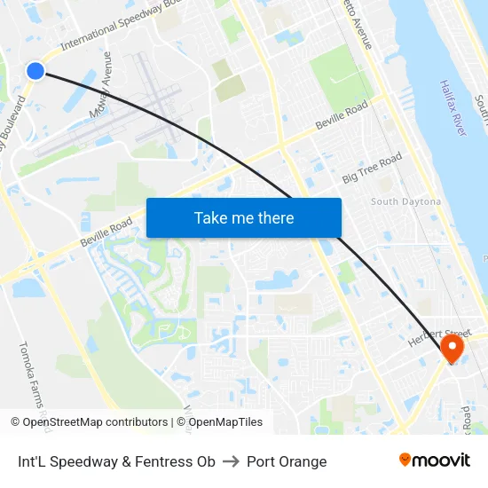Int'L Speedway & Fentress Ob to Port Orange map