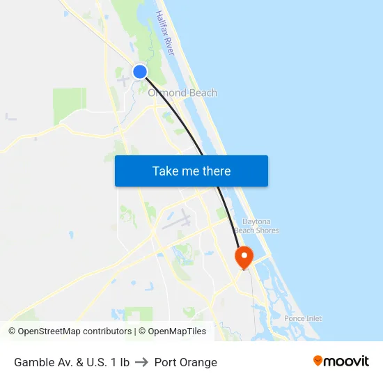 Gamble Av. & U.S. 1 Ib to Port Orange map