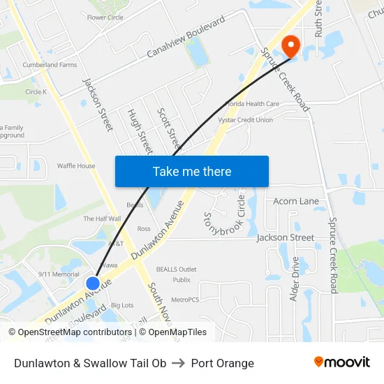 Dunlawton & Swallow Tail  Ob to Port Orange map