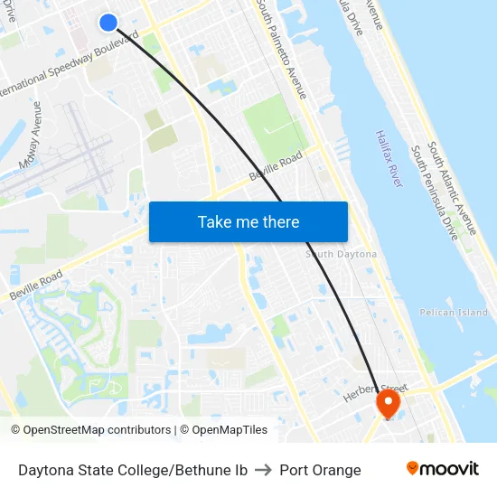 Daytona State College/Bethune Ib to Port Orange map