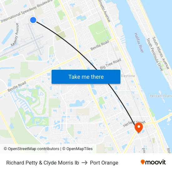 Richard Petty & Clyde Morris Ib to Port Orange map