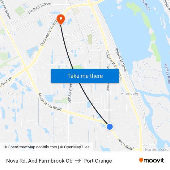 Nova Rd. And Farmbrook Ob to Port Orange map