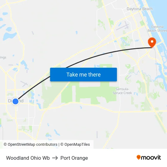 Woodland  Ohio Wb to Port Orange map