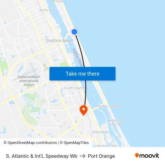 S. Atlantic & Int'L Speedway Wb to Port Orange map