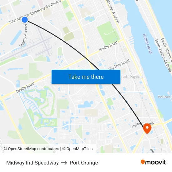 Midway  Intl Speedway to Port Orange map