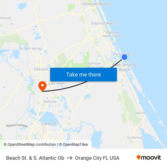 Beach St. & S. Atlantic Ob to Orange City FL USA map