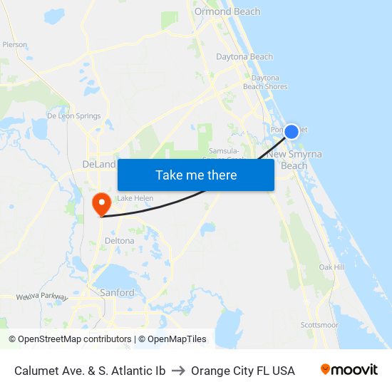 Calumet Ave. & S. Atlantic Ib to Orange City FL USA map