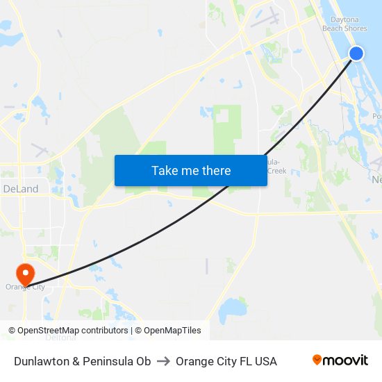 Dunlawton & Peninsula Ob to Orange City FL USA map