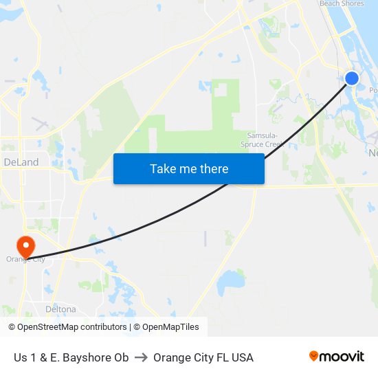 Us 1 & E. Bayshore Ob to Orange City FL USA map