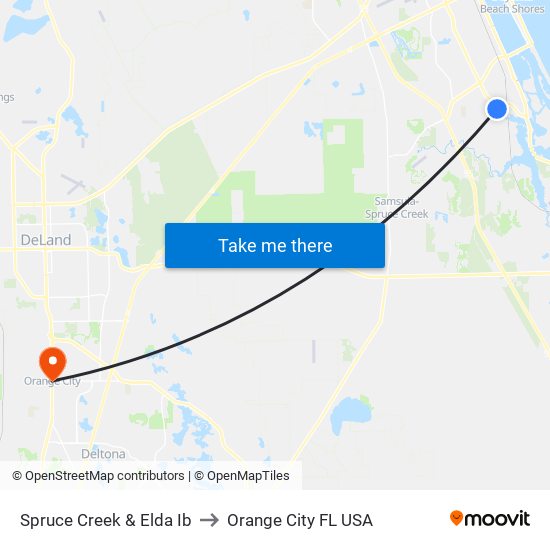 Spruce Creek & Elda Ib to Orange City FL USA map