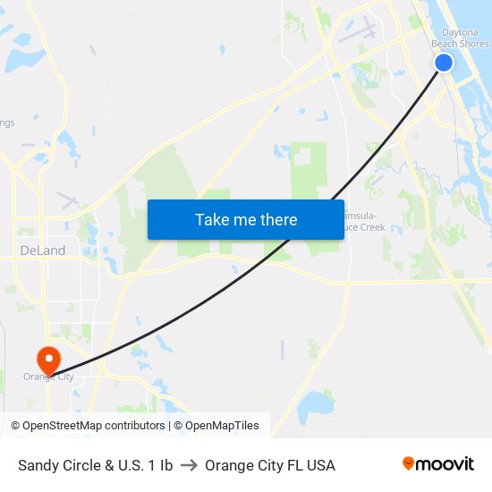 Sandy Circle & U.S. 1 Ib to Orange City FL USA map