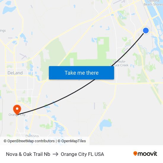 Nova & Oak Trail Nb to Orange City FL USA map